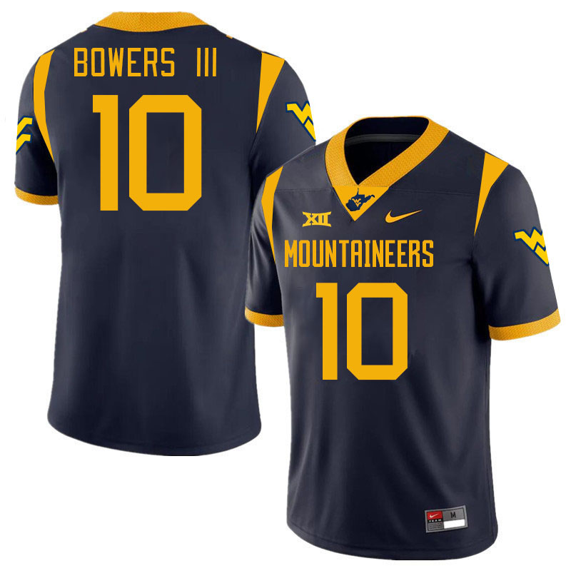 #10 Trey Bowers III West Virginia Mountaineers College 2024 New Uniforms Football Jerseys Stitched Sale-Navy